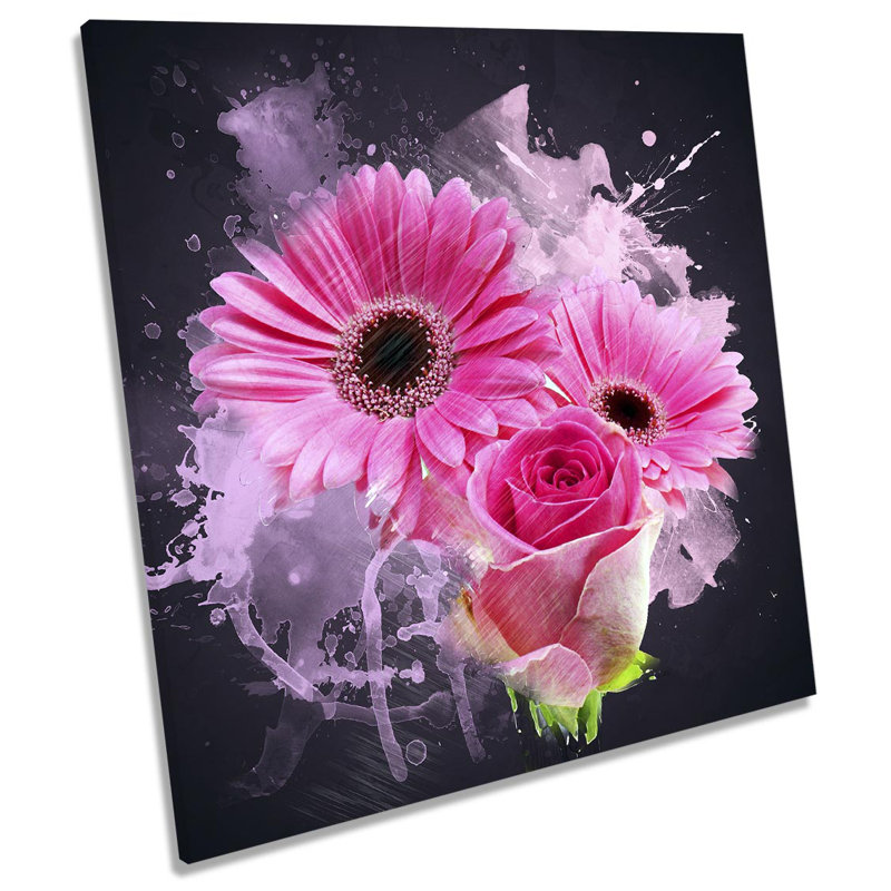 Z0305 Grunge Gerbera Daisy Flowers - Wrapped Canvas Painting, 76.2cm H x 76.2cm W x 4cm D
