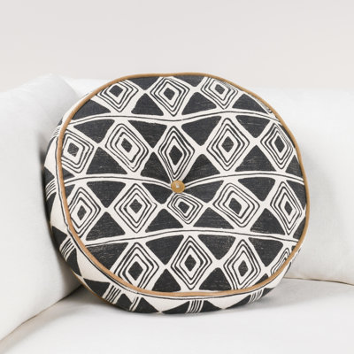 Nubia Rustic Geometric Cotton Round Throw Pillow