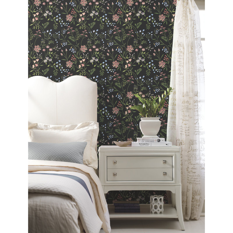 18'L x 20.5"W Texture Peel and Stick Wallpaper Roll, Black/Pink