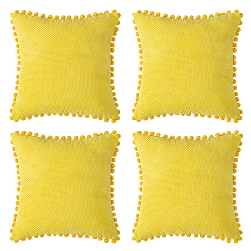  Coussin Pom-Poms, Housse de coussin seulement - sans coussin, 18 po x 18 po, Jaune