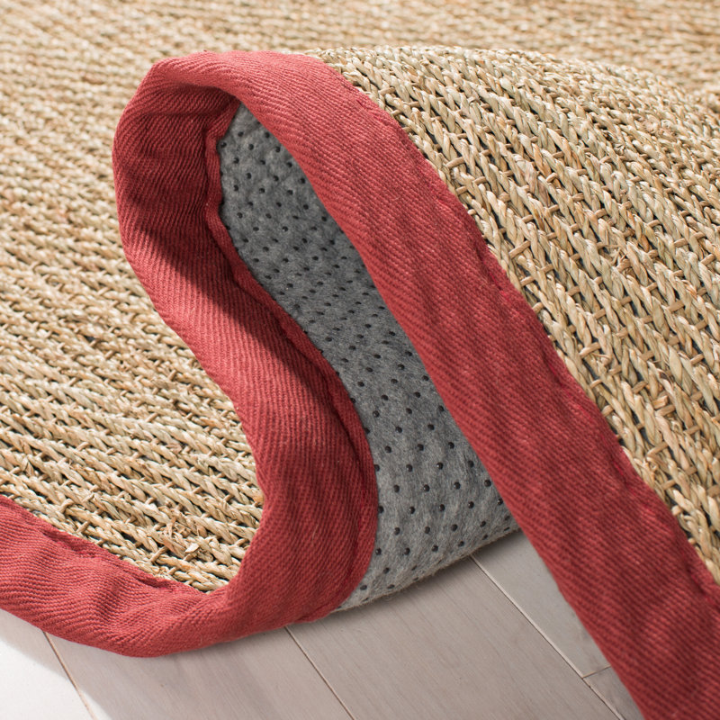 Auckland Bamboo Slat/Seagrass Brown/Tan/Red Area Rug, Square 8'