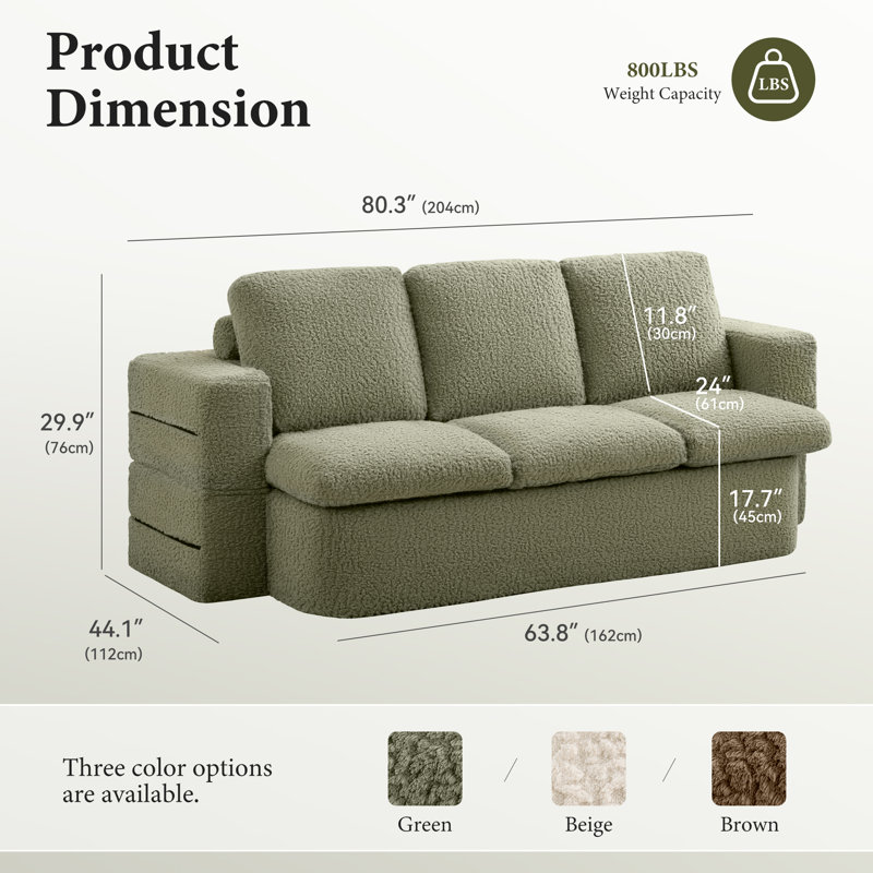 Teddy Fabric Convertible Sofa Bed, Mint Green