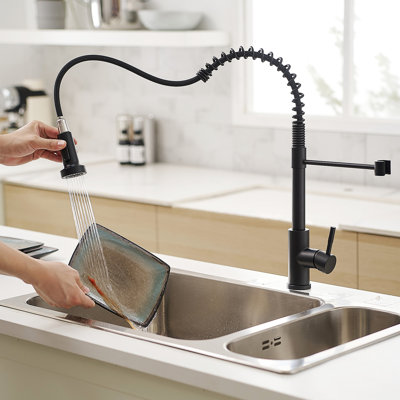 Robinet de cuisine en nickel brossé avec douchette extractible - Laiton, évier moderne multifonctionnel à bec rétractable, sans fuites, surface facile à nettoyer, modes de débit polyvalents