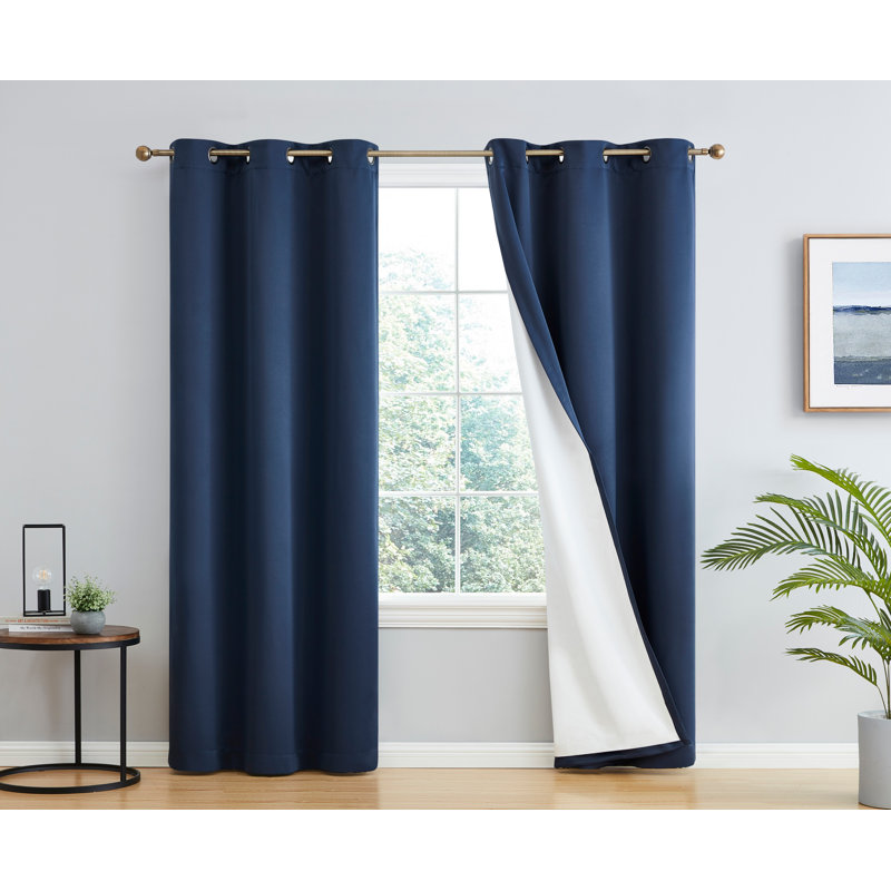 Alis Solid Color 100% Blackout Thermal Grommet Curtain Panels, 52" W x 72" L, Navy Blue