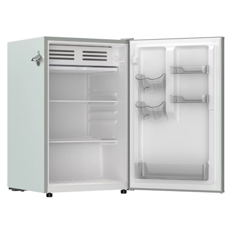 Frigidaire Pi. Réfrigérateur compact rétro avec compartiment réfrigérateur, mini réfrigérateur avec ouvre-bouteille latéral intégré, sauge