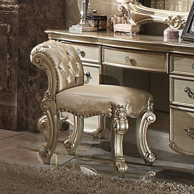 Vanity Stool In Gold Patina And Bone by Simple Relax