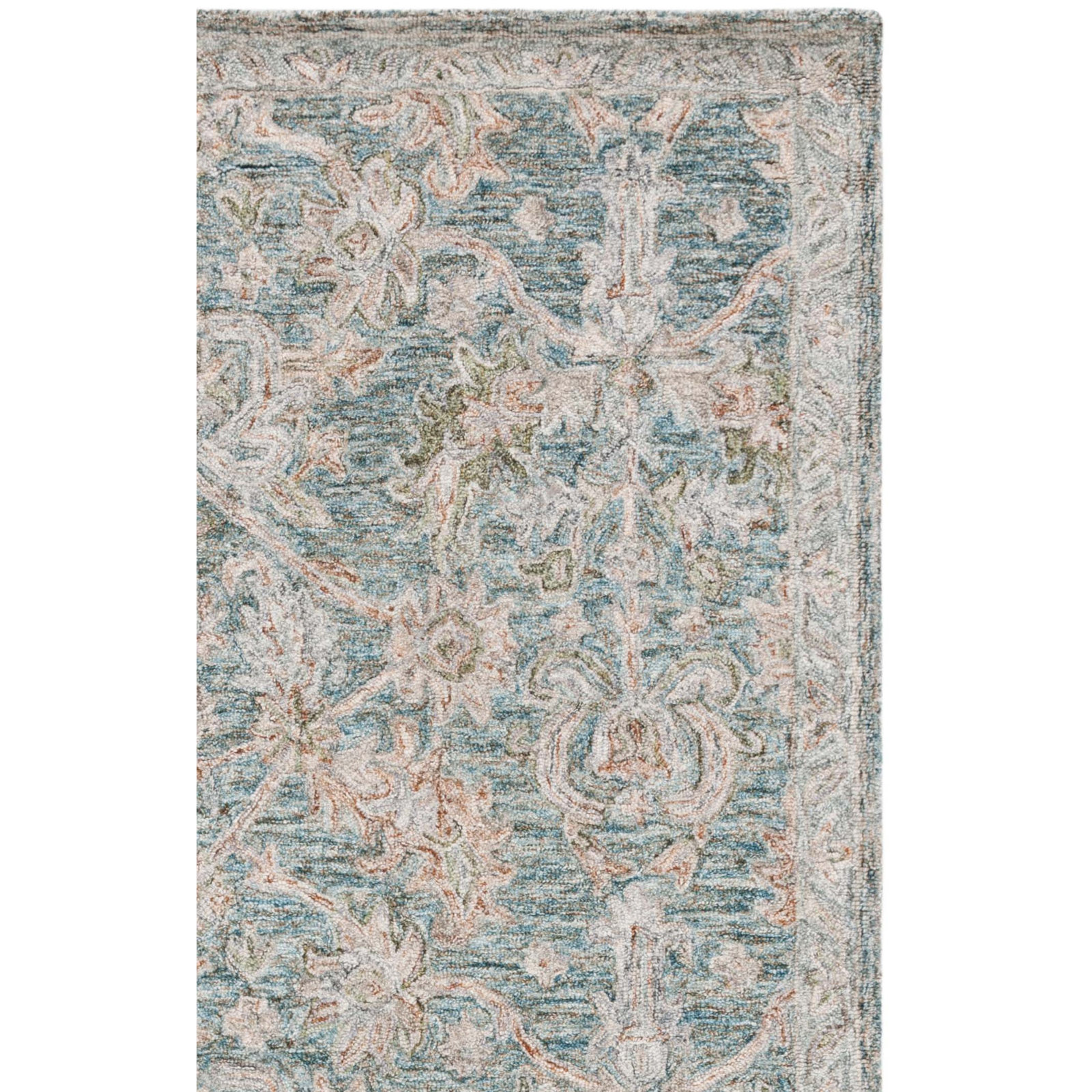 Zenaida Hand Tufted Wool/Cotton Oriental Rug in Teal/Green, Runner 2'3" x 10'