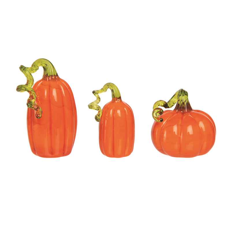 Ensemble de 3 citrouilles orange en verre 1,46 po