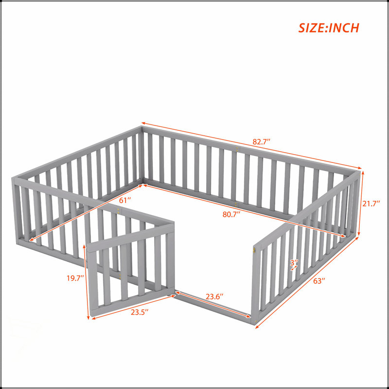 Stylish Solid Pine Wood Daybed Frame With Fence And Door, Perfect For Comfort And Aesthetic Appeal, Gray, Queen