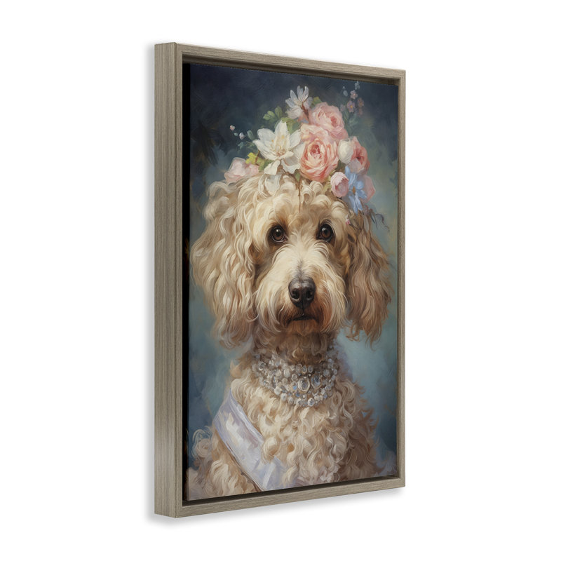 Cadre flottant Fancy Labradoodle Portrait, design par Wumples, H 31 po x l 21 po, Cadre flottant orme Montalcino