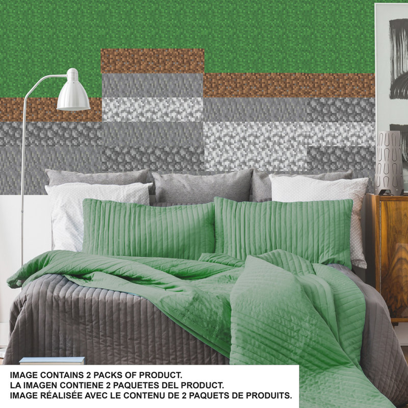 Minecraft Block Strips Green and Gray Reusable Wall Decals