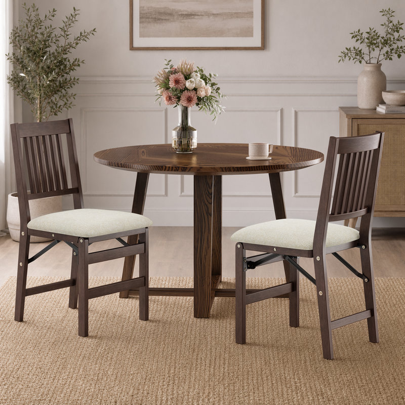 Chaises de salle à manger pliantes rembourrées et empilables avec structure en bois massif, sans assemblage, Tissu - Beige