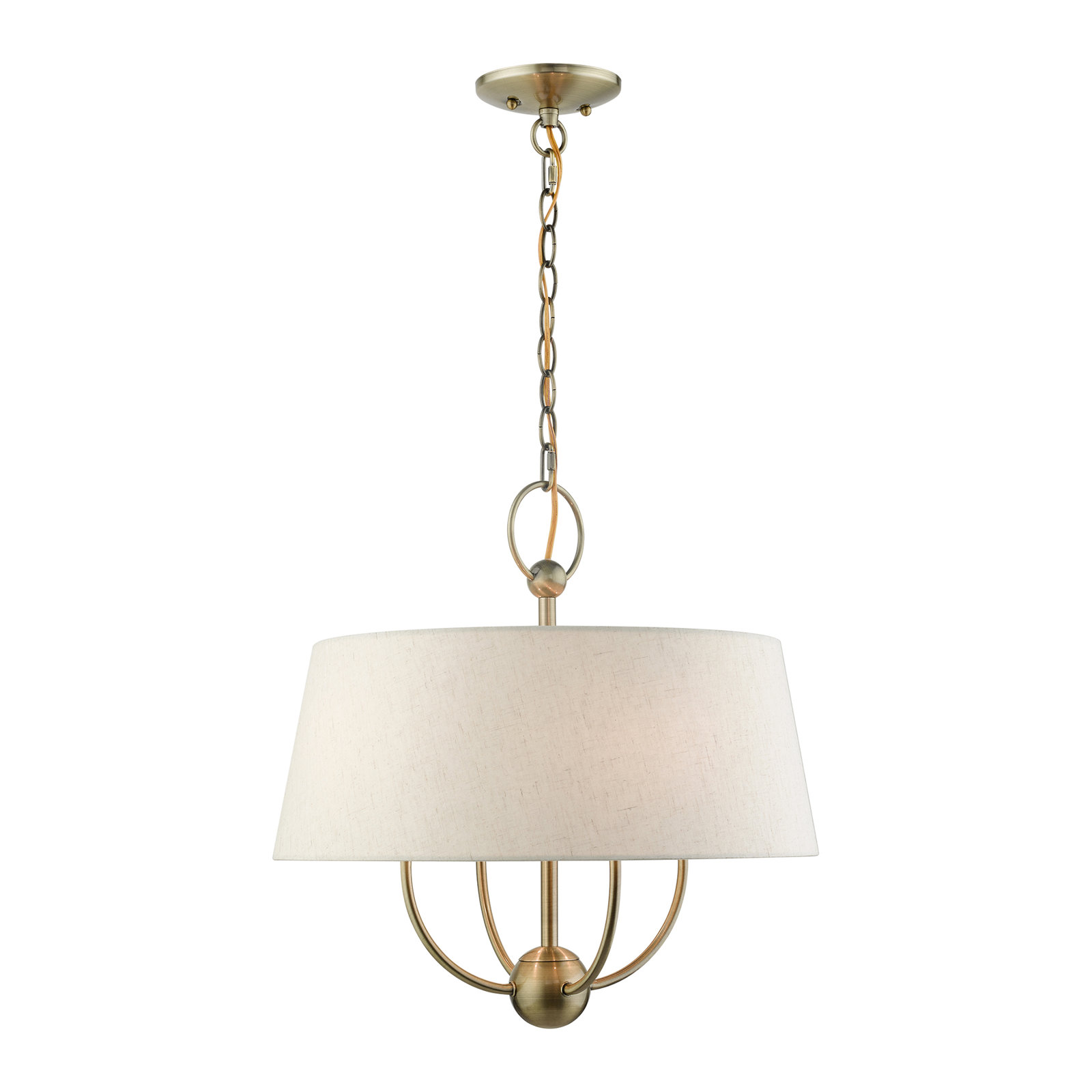 Desra 4 Light Linen Blend Dimmable Pendant, Antique Brass