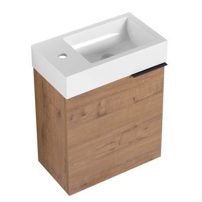 Armoire de salle de bain 18 po avec lavabo et porte en résine blanche - Motif de meuble-lavabo moderne
