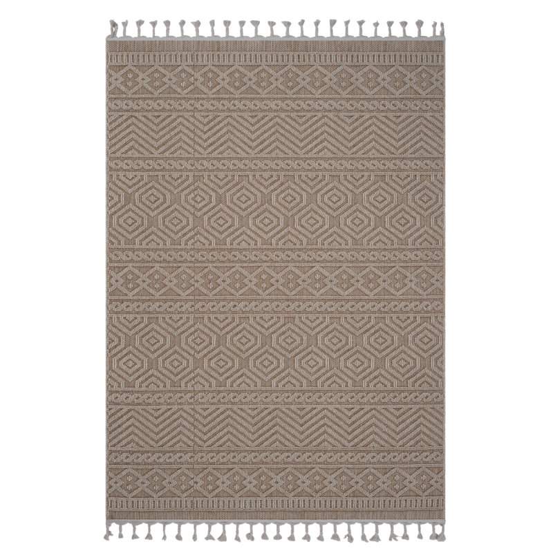 Guros Collection 8X10 Mocha / Geometric Indoor / Outdoor Area Rug, Mocha, Rectangle 7'9" x 10'