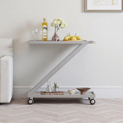 36.5" Bar Cart – Silver (Z-Shape Frame + Tempered Glass)?
