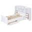 Lit plateforme simple blanc en bois avec armoire verticale tout-en-un, 4 tiroirs de chaque côté et tête de lit pour la chambre à coucher-920894404