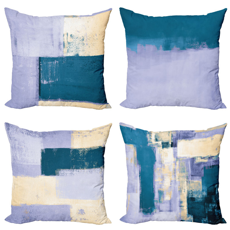 Reversible Pillow Cover, 16" H x 16" W, Lilac Petrol Blue / Beige