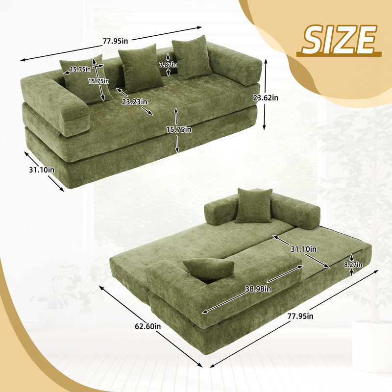Canapé-lit Boneless 6-en-1, Chenille verte