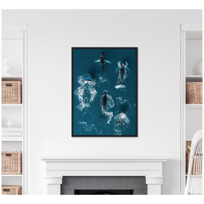 «School of Humpback Whales in the Blue Ocean» par Michael Schauer, reproduction d'art sur toile encadrée