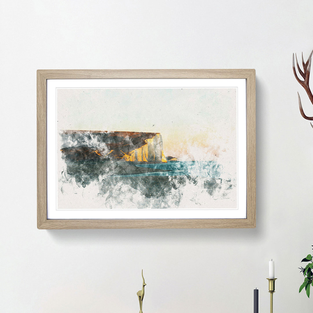 Seven Sisters Cliffs In Eastbourne Watercolour - Single Picture Frame Print on MDF