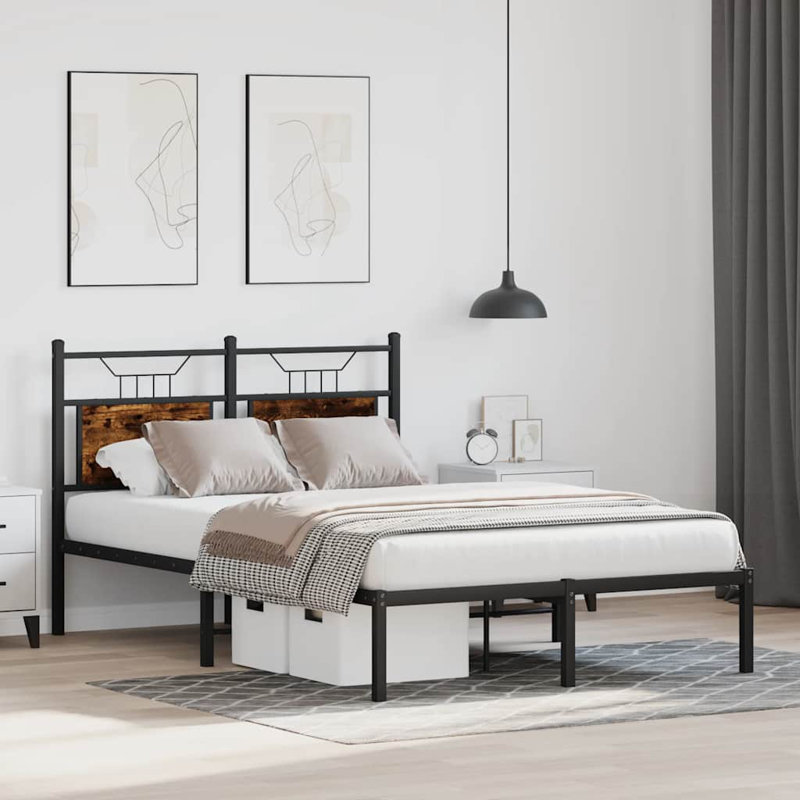 Bed Frame Without Mattress Engineered Wood, Smoked Oak, Small Double (4')