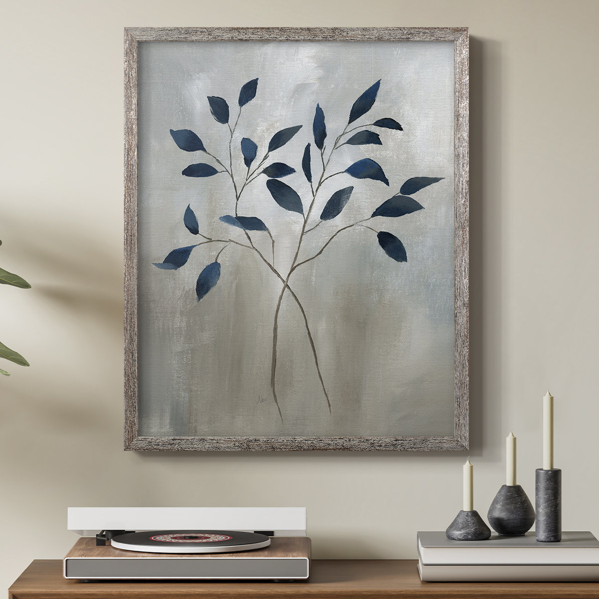 Winston Porter Indigo Foliage I Framed Print - Solid Wood | Wayfair