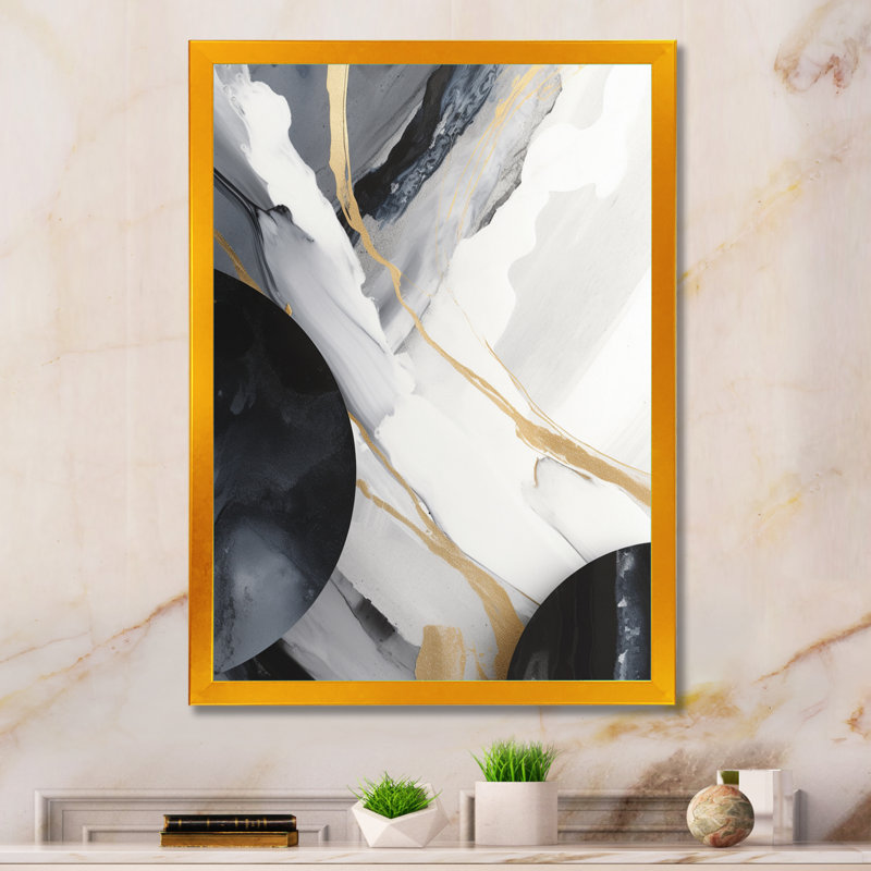 Harmonie noire et dorée du marbre I - reproductions d'art mural en marbre abstrait, H 40 po x l 30 po x P 1,5 po