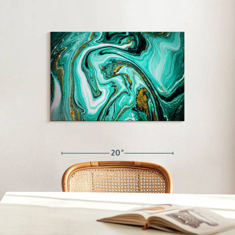 Avery Teal Marble Abstract, 16" H x 24" W