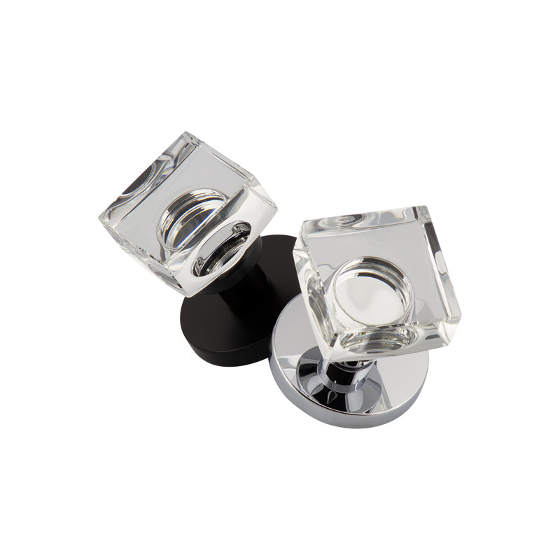Viaggio Quadrato Rosette Double Dummy with Quadrato Crystal Knob, Bright Chrome, Square