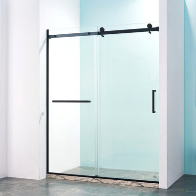 56-60"W X 75"H Semi-Frame Single Sliding Shower Door, 304 Stainless Steel, 5/16" (8Mm) Thick SGCC Tempered Clear Glass.