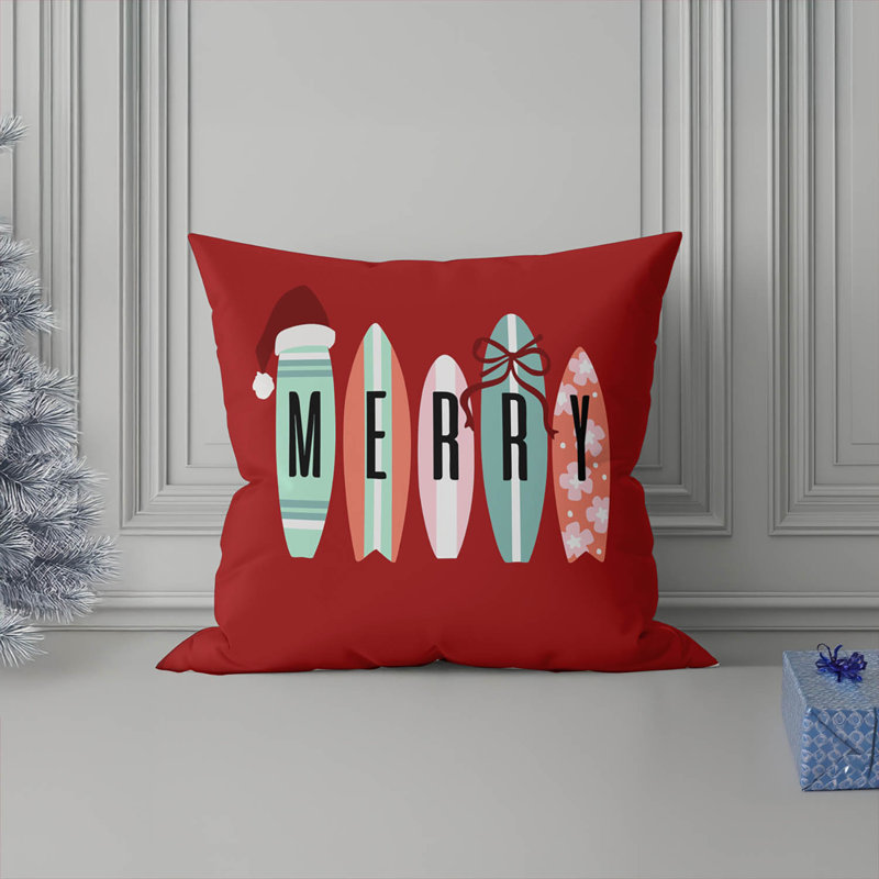 Coussin Merry Surf Holiday, Rouge, H 20 po x l 20 po