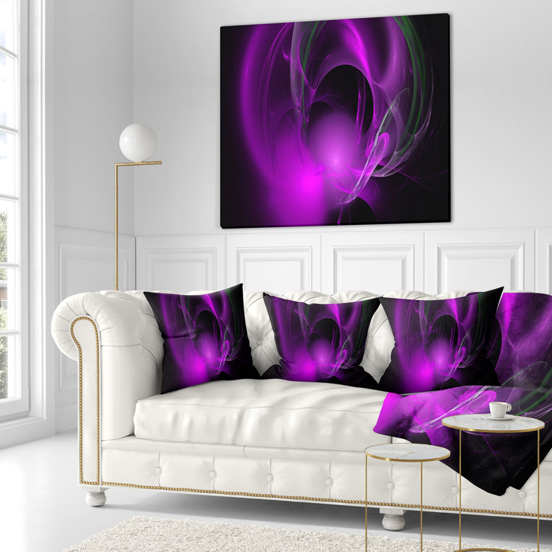 Nébuleuse fractale galactique - coussin abstrait imprimé, 18 po x 18 po, Mauve, Coussin décoratif
