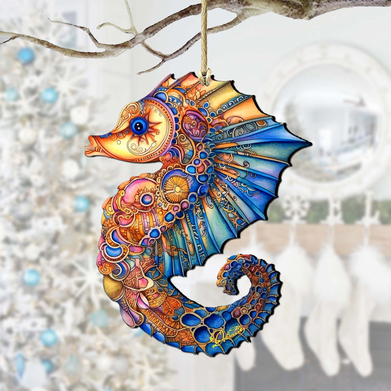 Ornements nautiques de Noël - ornements en bois d'hippocampe mosaïque par g. Debrekht