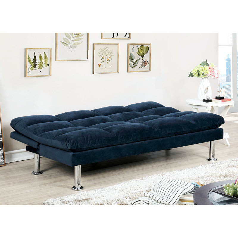 Futon à 2 places en microfibre bleu marine contemporain convertible en lit