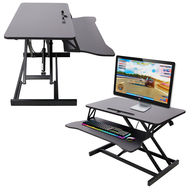 Convertisseur de bureau assis-debout avec plateau pour clavier - élévateur de bureau réglable H 19,5 po, bureau spacieux de 31,5 po pour ordinateur portable, écrans et travail de bureau