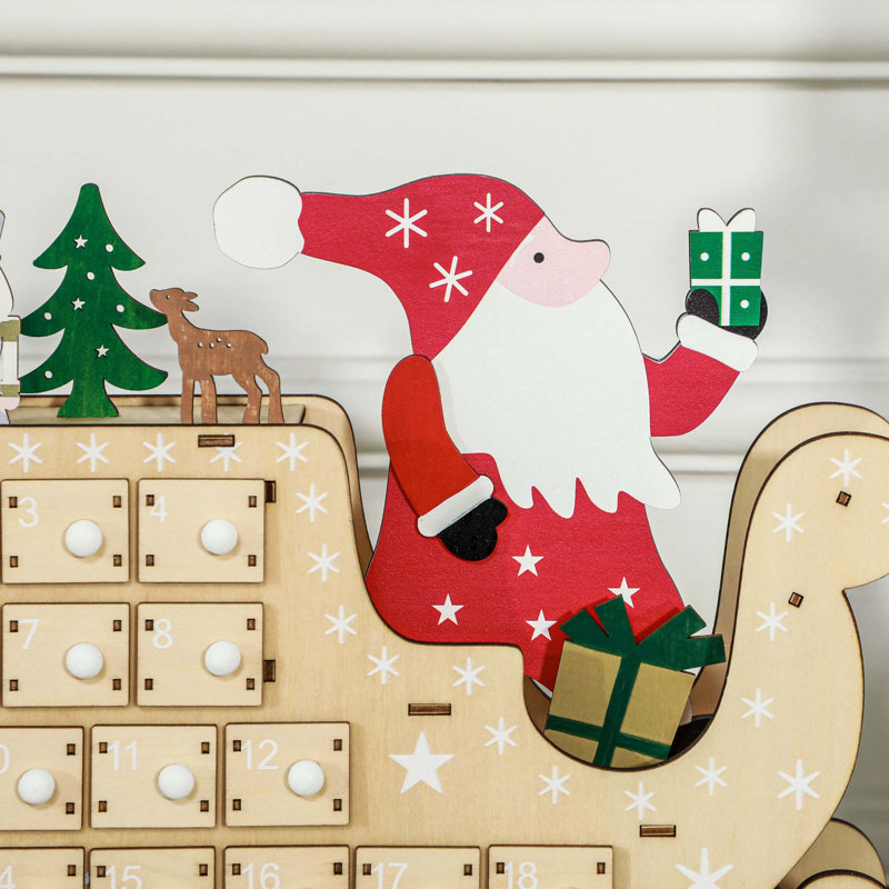 Calendrier de l'Avent de Noël avec 24 tiroirs de compte à rebours, cadeau de Noël de décoration de Noël en bois réutilisable