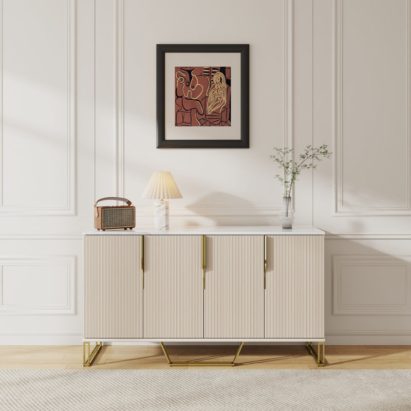 Cassandra Common Luxury 59.1 Inch White Sideboard Modern Buffet Table with Storage