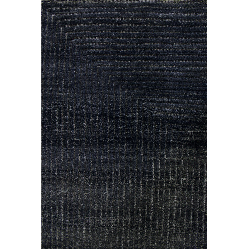 Tapis bleu / bleu marine / argent en laine tissé à la main Pyramid, Rectangle 5 pi 2 po x 7 pi 3 po