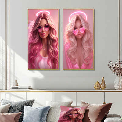 Fashion Portrait Of Angel Glamour Woman I - Fashion Girl Power Wall Art 2 Pieces Set
