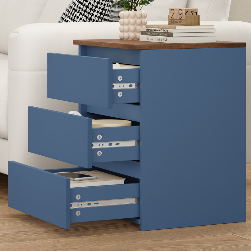 Arieyonna 3 - Drawer Nightstand, Blue/Brown