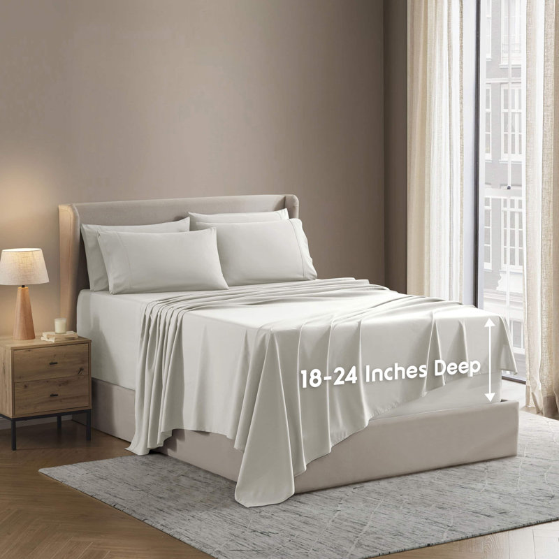 Luxury 6-Piece Double-Brushed Microfiber Deep Pocket Sheet Set – Fits Mattresses Up to 24”, Off White