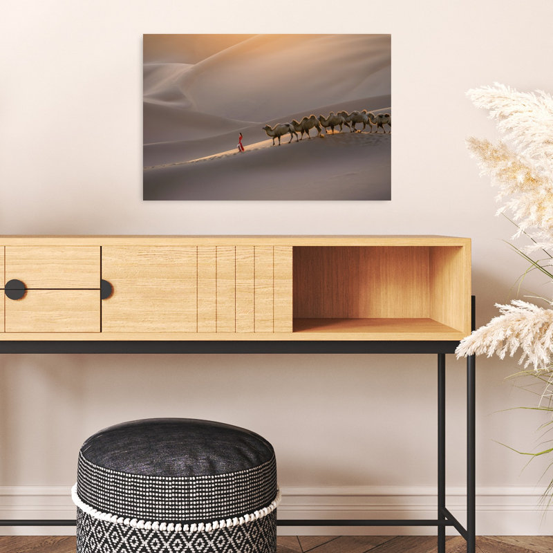 «Golden Desert Journey», reproduction de paysage contemporain abstrait au lever du soleil, H 16 po x l 24 po