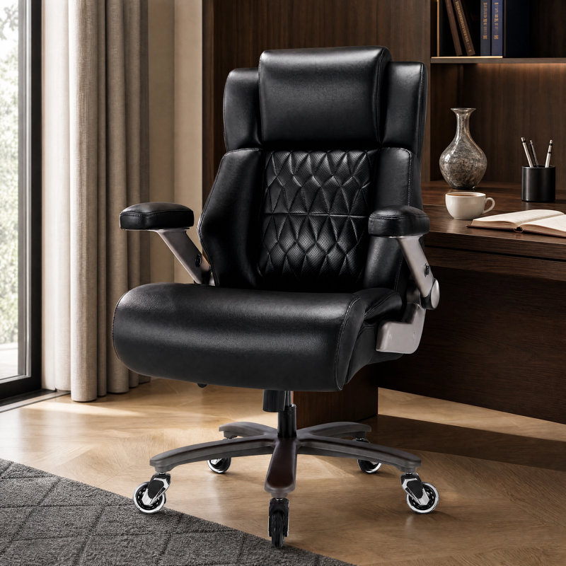 Fauteuil de direction robuste avec accoudoirs réglables, soutien lombaire et roues pivotantes, Noir
