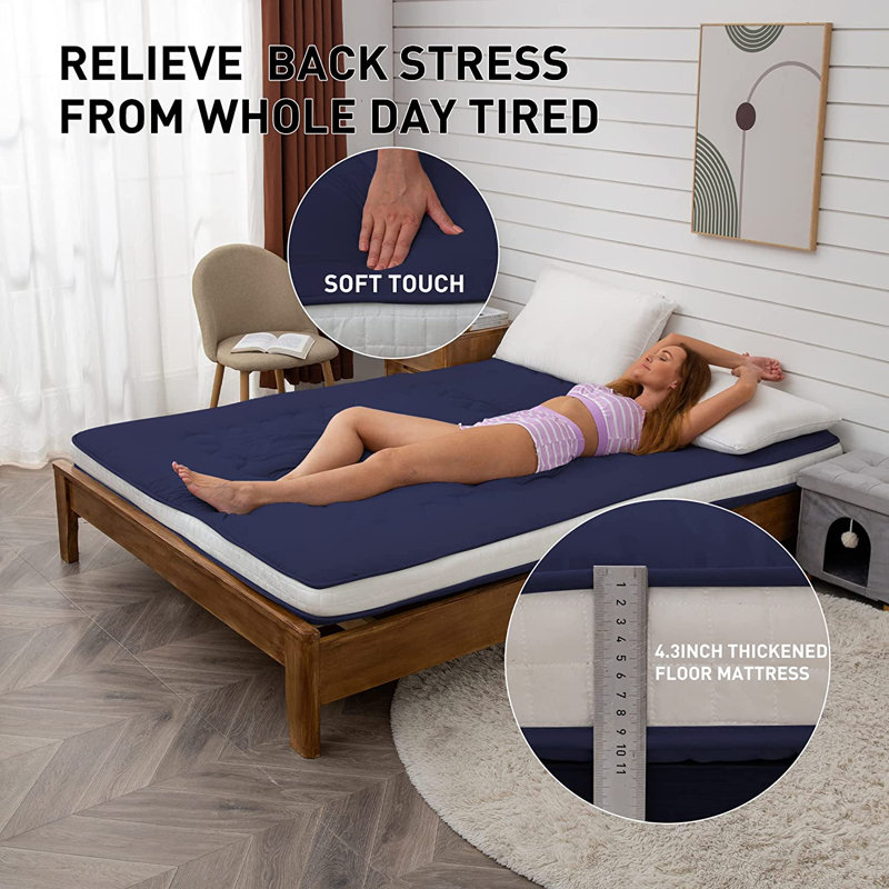 Misquamicut 4'' Memory Foam Mattress Pad, Full, Navy Blue