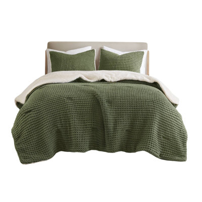 Luxurious Waffle Knit Chenille Bedding Sets In Olive, Full/queen Size, Cozy And Elegant