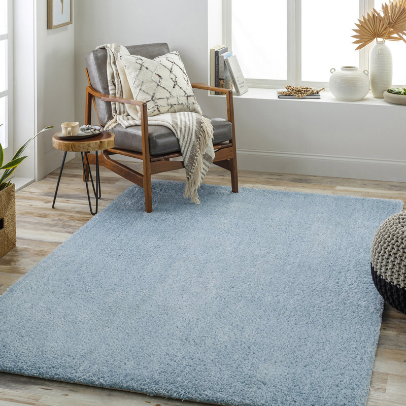 Blue Modern Shaggy Rug, Plain Anti Slip Easy to Clean Rug For Living Room, Dining Room, Bedroom, Kitchen