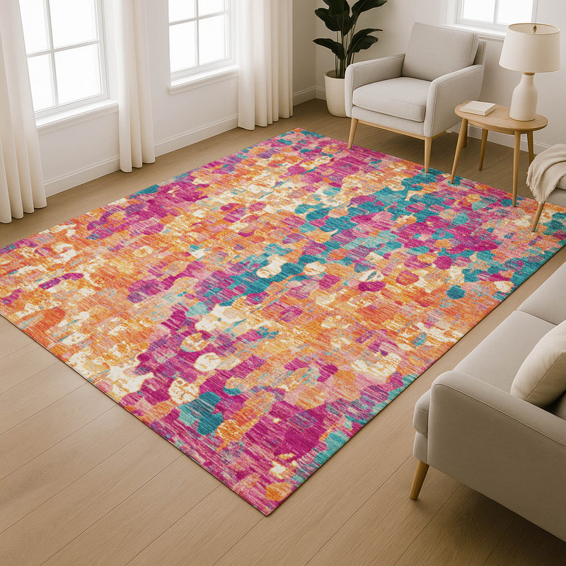 Tapis abstrait lavable à la machine de qualité supérieure Mayfield, Rosé, 3 pi x 5 pi