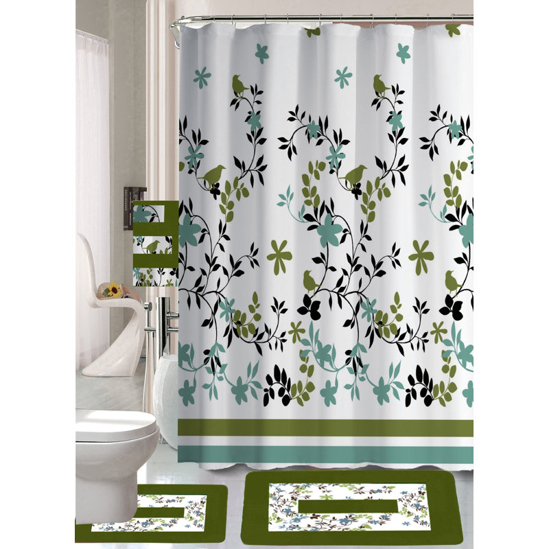 Candyce 18 Piece Shower Curtain Set, Green