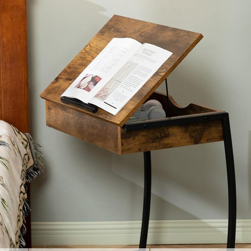 Table End Table with Charging Station, Couch Tables That Slide Under, C Shaped Side Table with Storage, Small Table Couch Desk for Small Spaces